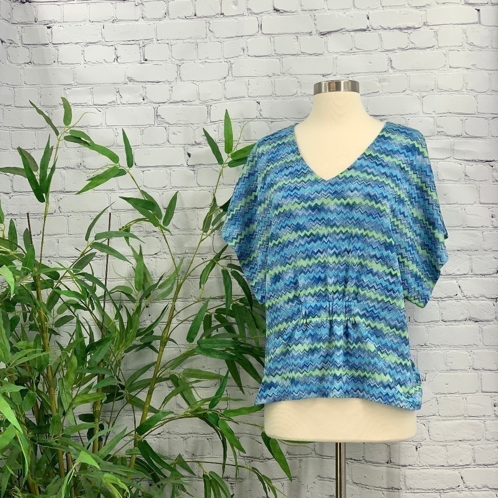 🎉Coldwater Creek Blue & Lime Green Pattern Top